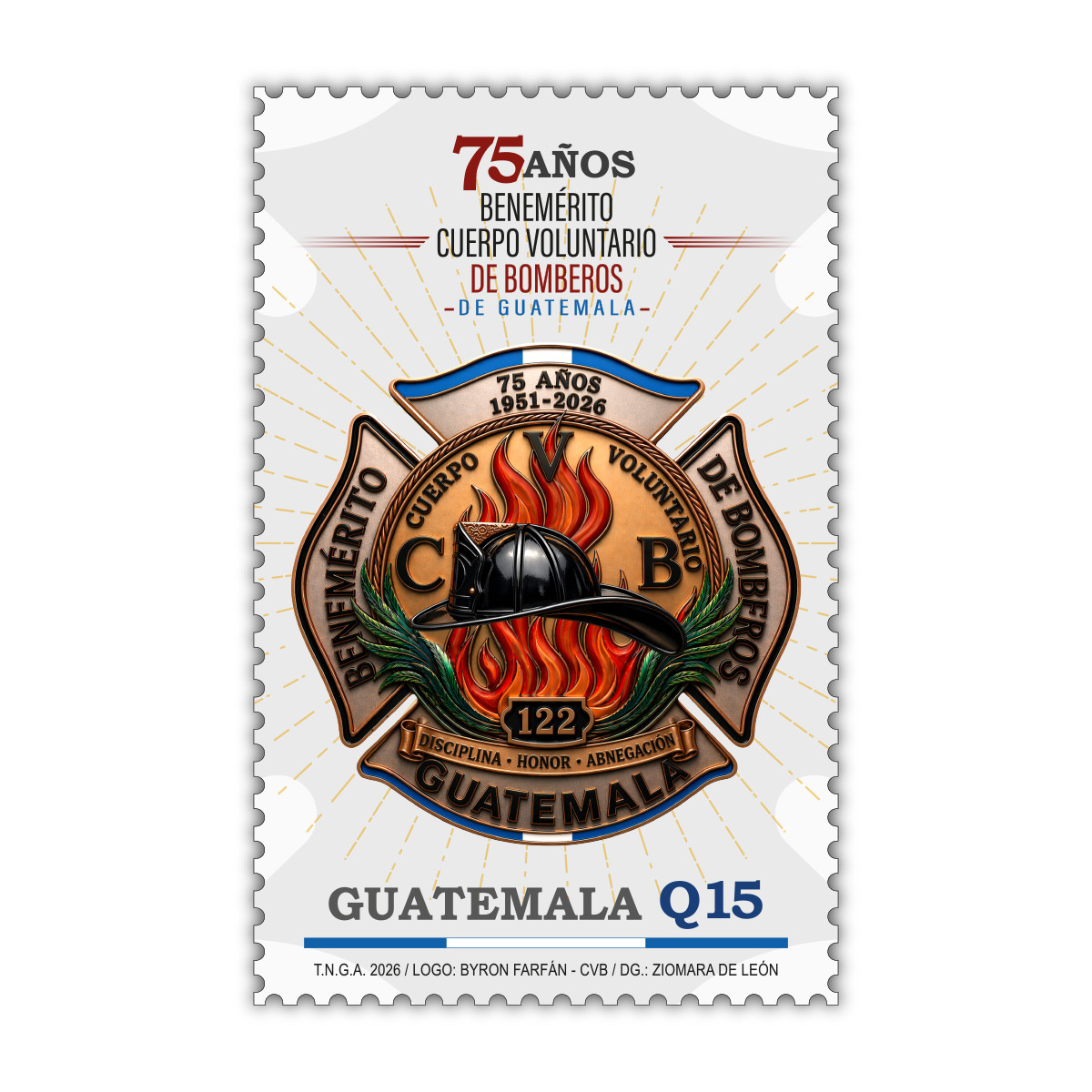 Sello postal - 75 años del Benemérito Cuerpo Voluntario de Bomberos de Guatemala