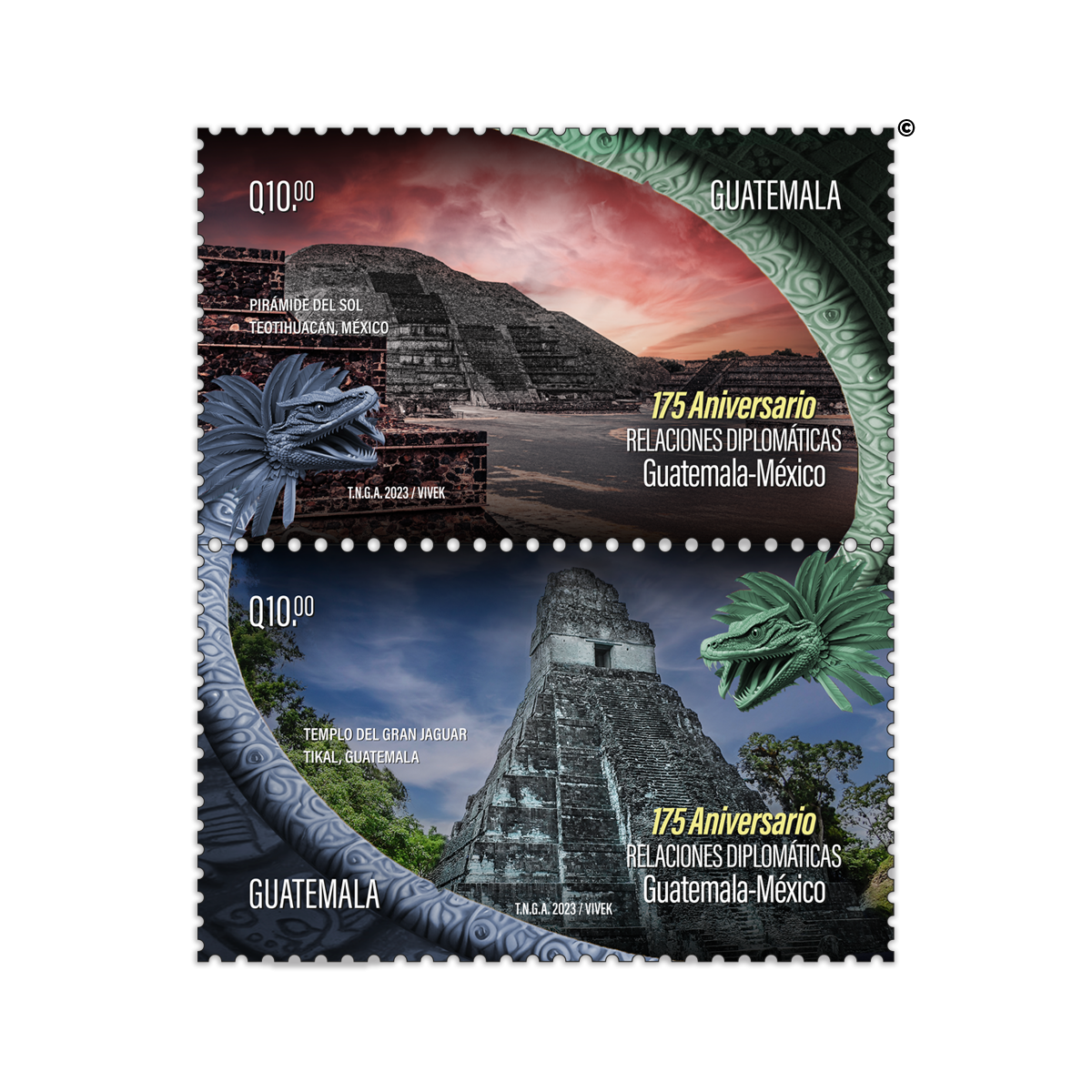 Sellos Postales - 175 Años Relaciones Diplomáticas entre Guatemala-México