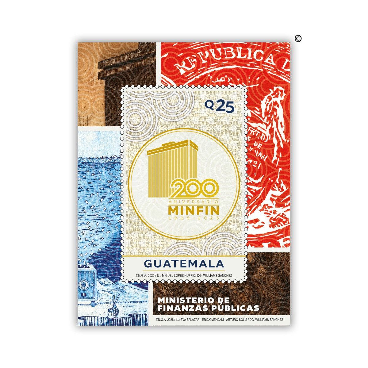 Hoja Miniatura - 200 años Aniversario Ministerio de Finanzas Públicas 1825-2025