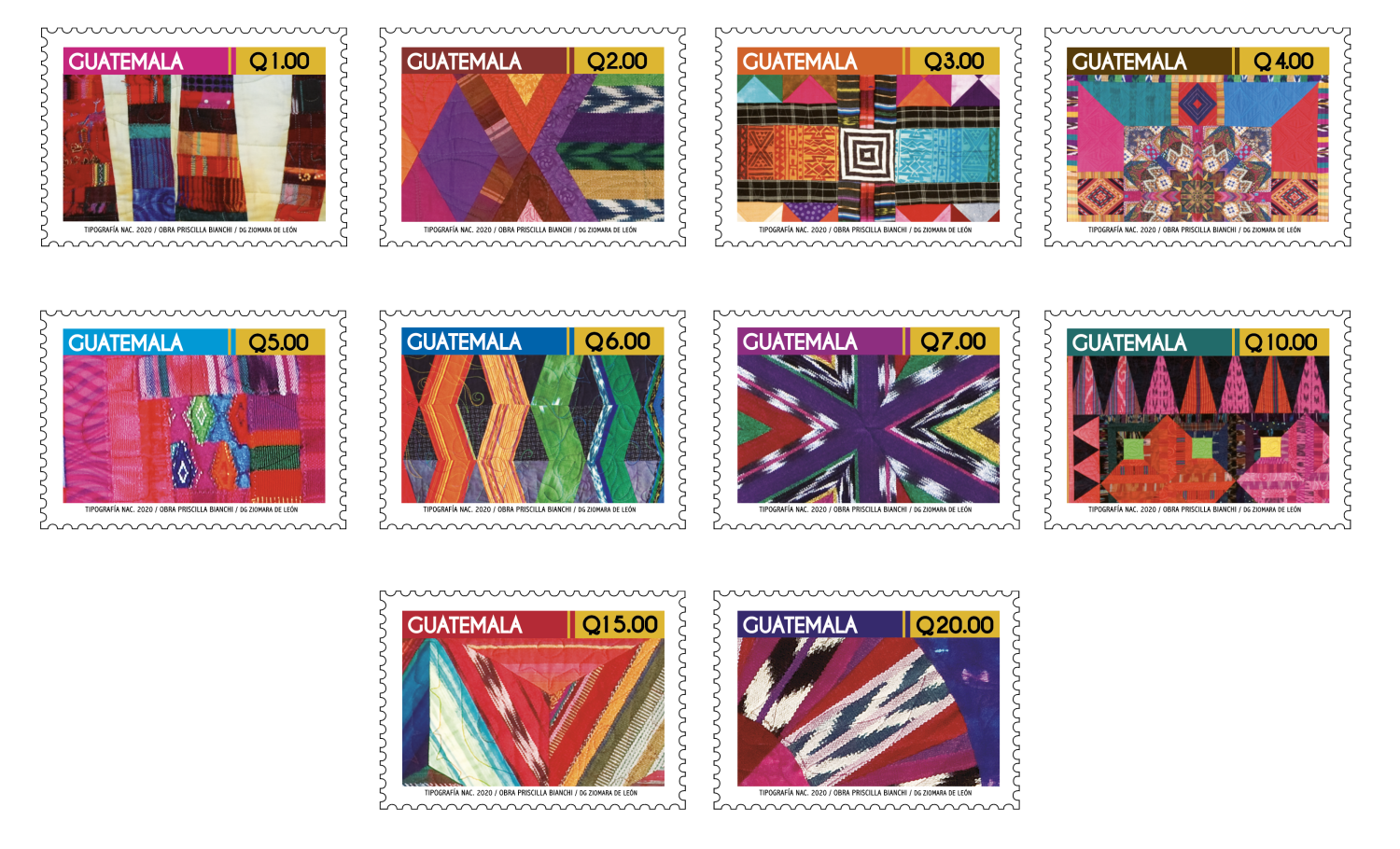 Sellos Postales - Arte Textil uso corriente (10 sellos)
